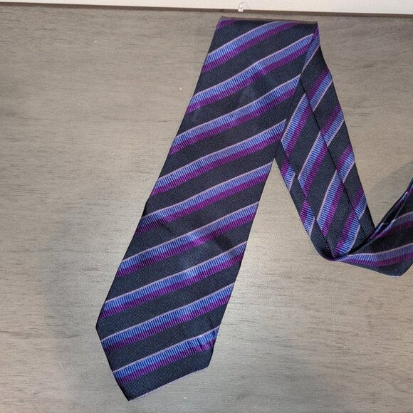 *3 FOR $9* Express Vintage 100% Silk Striped Navy Dark Textured Tie Necktie Neck - Picture 2 of 4
